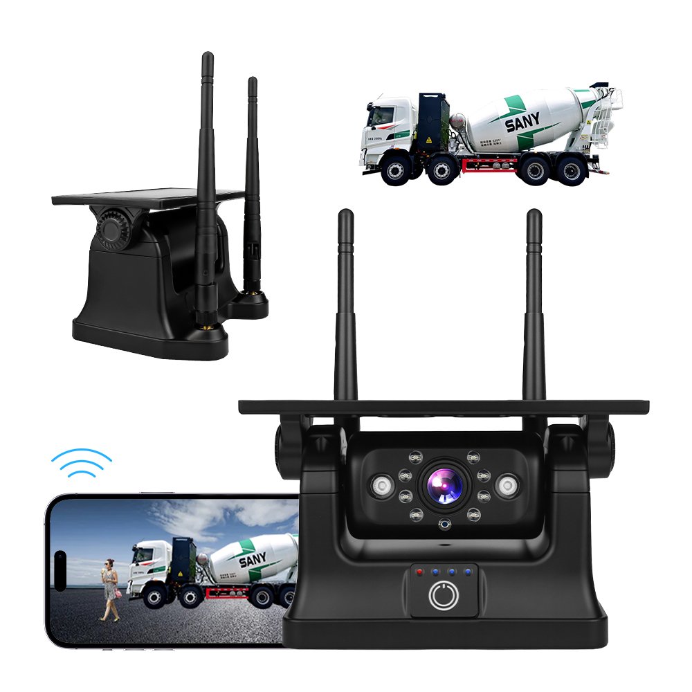 Wireless Solar Dash Cam for Heavy Vehicles 2.4G App-Connected Strong Magnetic Mount Infrared Night Vision Backup Reverse Camera